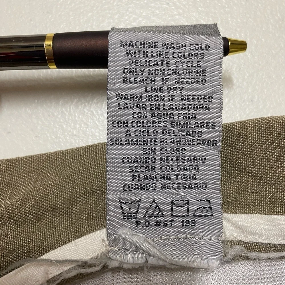 Vtg Perry Ellis Trousers Mens 34x25 Linen Blend Pleated Cuffed Khaki Coastal